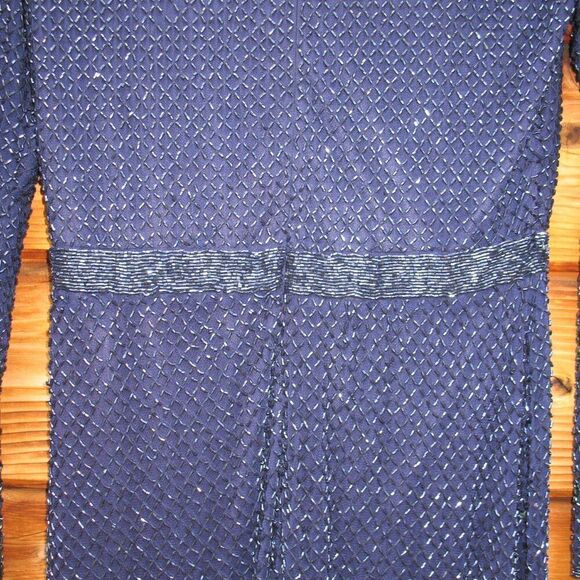 Mac Duggal 5056 Womens Blue BEADED HIGH NECK LONG SLEEVE GOWN WITH DETAILED BELT - Picture 11 of 15